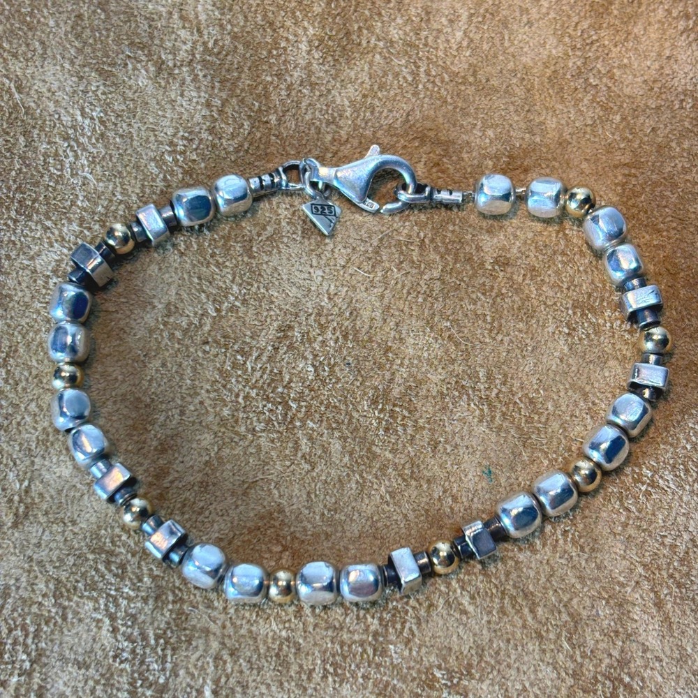 Silpada GF Beaded Bracelet Womens 7.5 Silver Mixed Metal Geometric .925